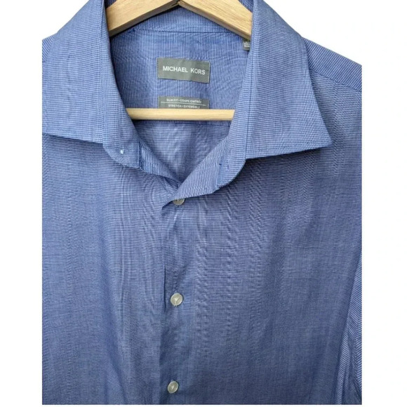 Michael KORS Mens Sz L Blue Long Sleeve Button Up Slim fit Stretch Dress Shirt - Picture 3 of 13